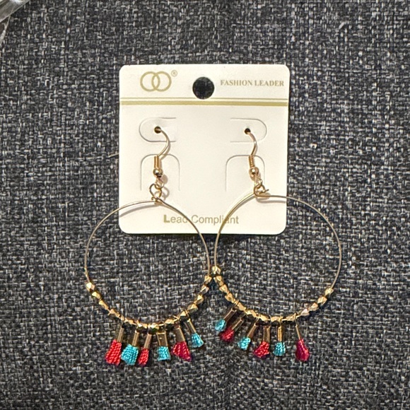 Fashion Leader Jewelry - Gold and Multicolor Beaded Hoop Earrings